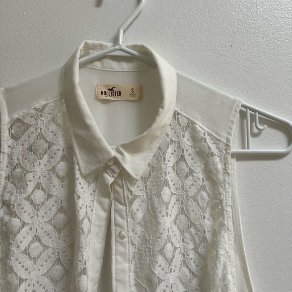Hollister White Lace Button Up Sleeveless Collared Chiffon Top S - Picture 2 of 5